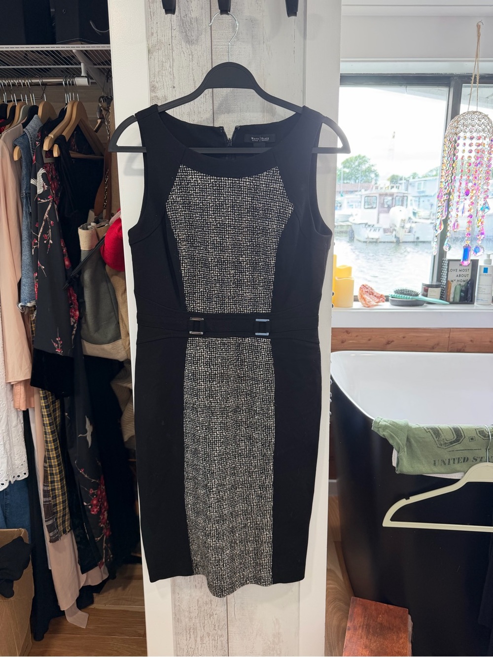 White House Black Market Black and Gray Tweed Sheath Dress & Matching Jacket